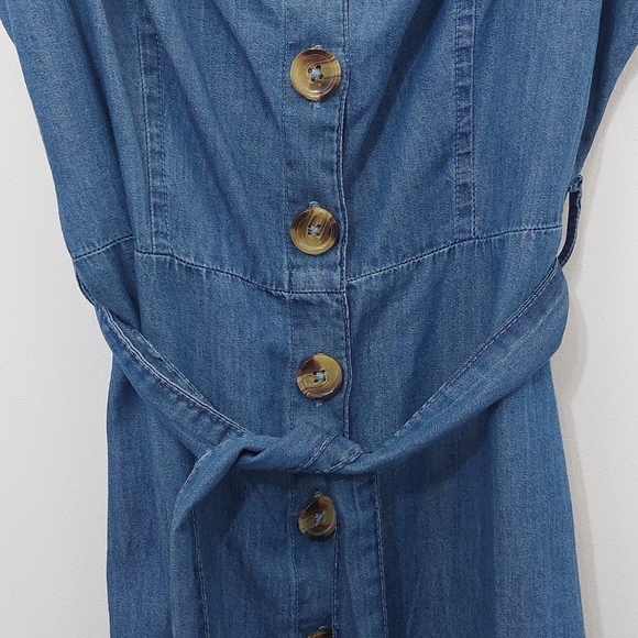 Tillys Sky and Sparrow Blue Button Up Tie Denim Dress Size Medium Cotton - Picture 5 of 8